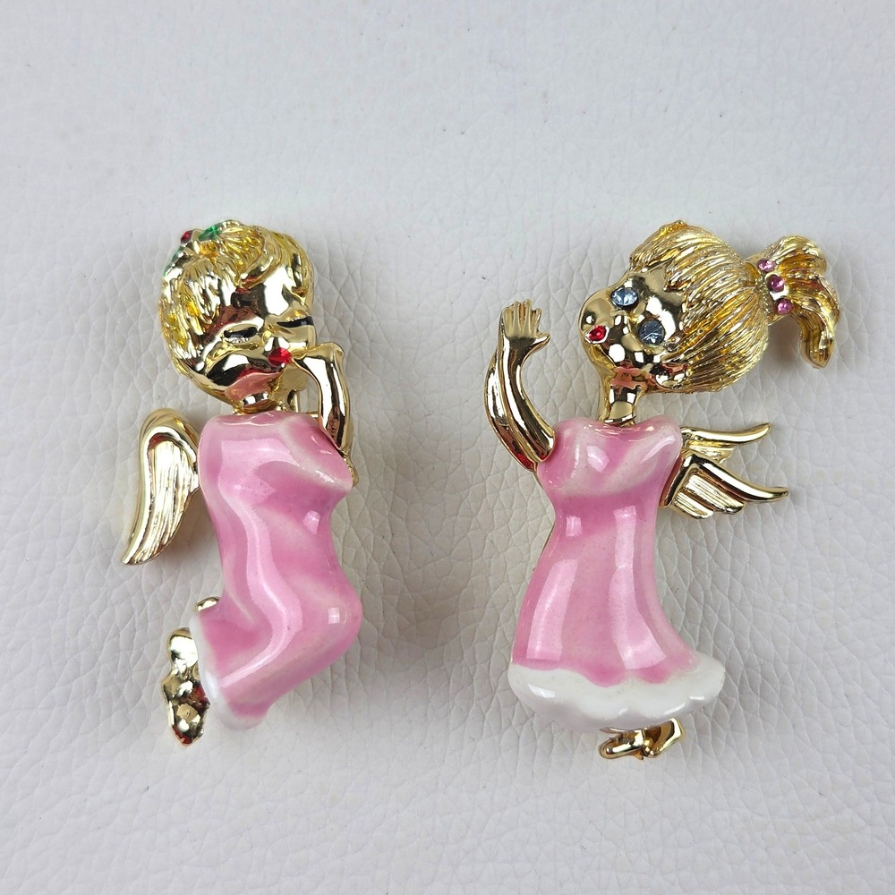 Estate Brooch Angel Set Beatrix Pins Boy Girl Celestial Cherubs Christmas